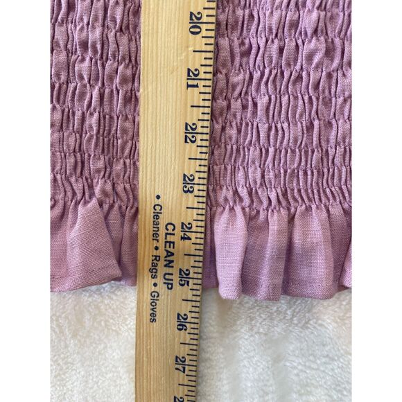 Faithfull The Brand Annibelis Mini Dress Sz M Purple Linen Smocked Puff Sleeve - Picture 10 of 16